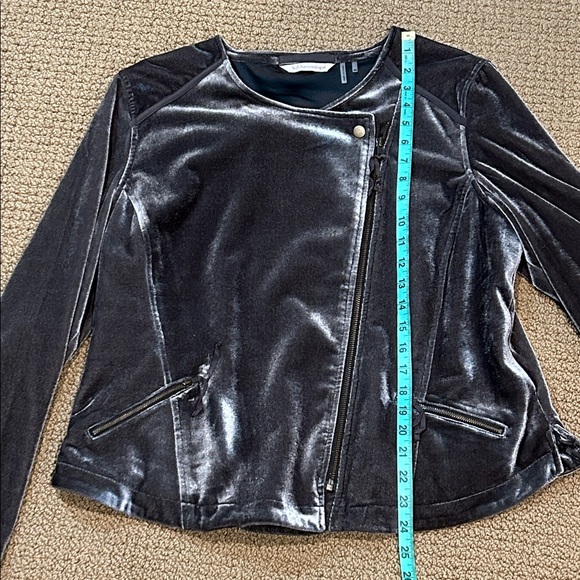 Soft Surroundings Velvet Moto Style Asymmetrical Zip Up Jacket XL Gray Taupe - Picture 15 of 16